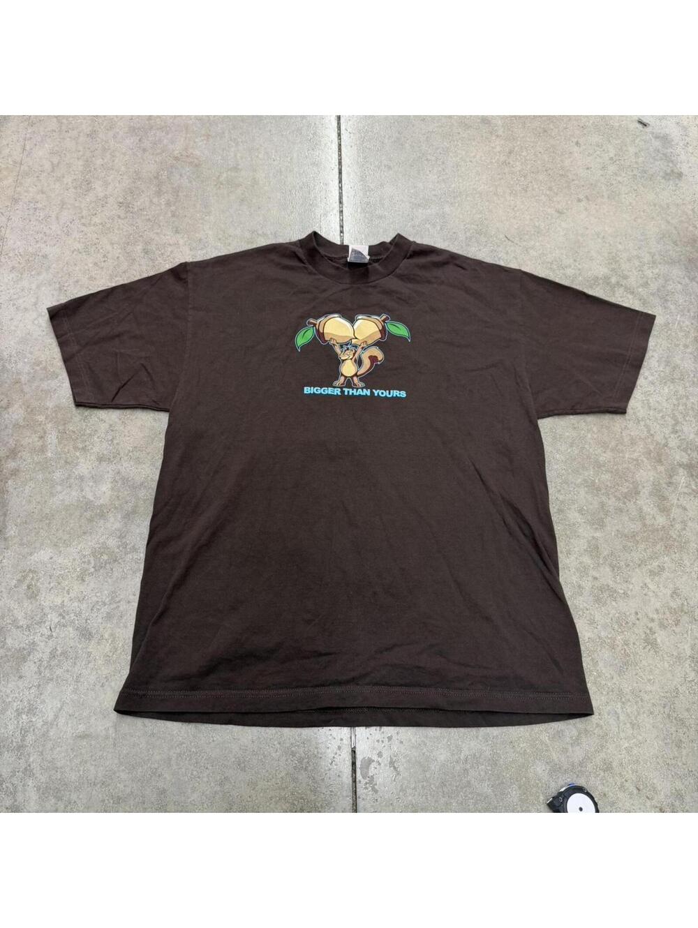 vintage bigger than yours nuts squirrell brown joke humor shirt size large